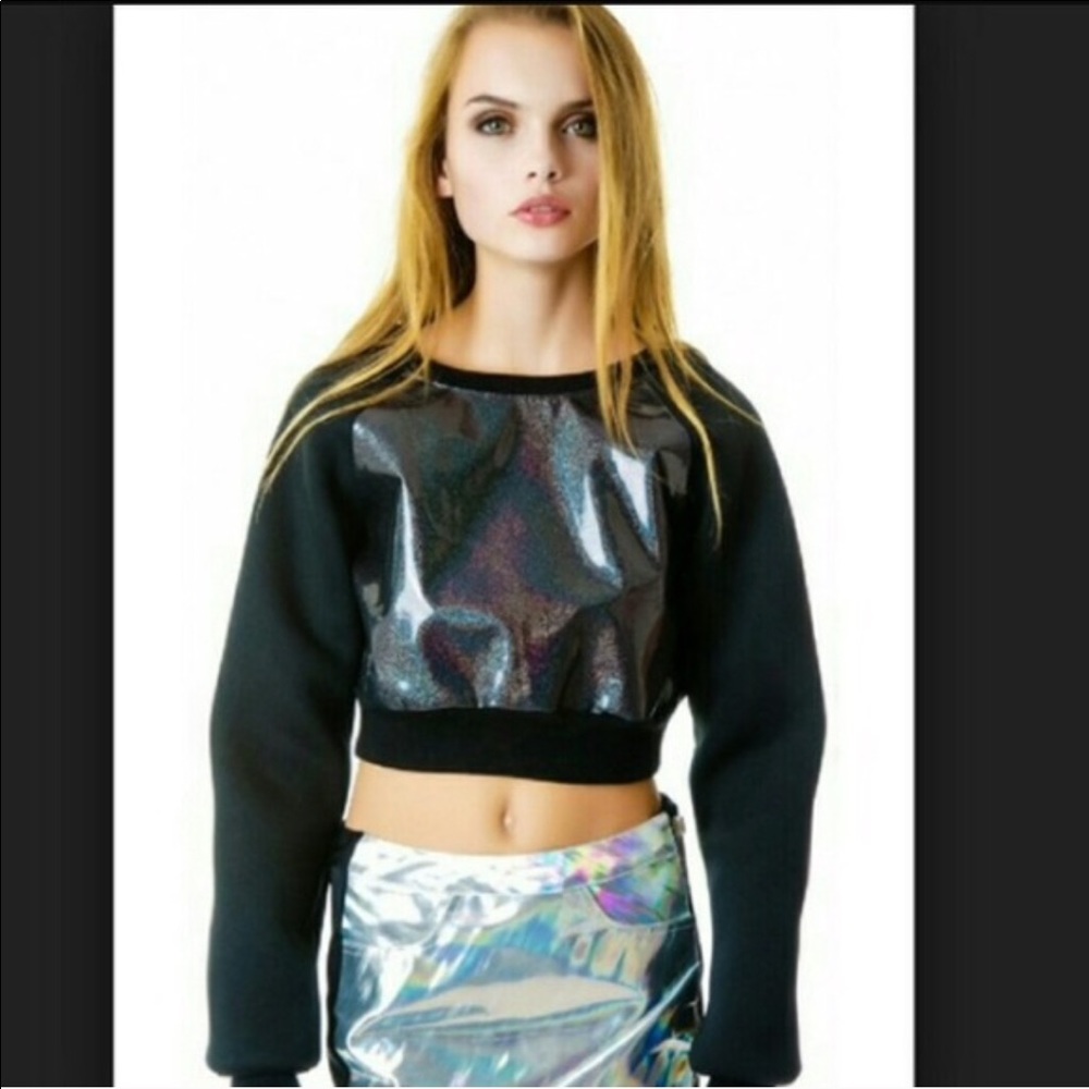 UNIF Neoprene Holographic Crop Sweater